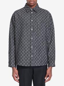 Camicia reversibile in lana e denim GG