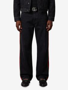 Pantalone baggy in denim di cotone con inserto Web