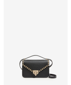 Borsa a tracolla Rockstud in vitello granato piccola