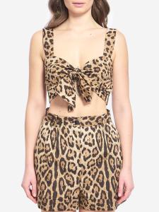 Top in popeline stampa leopardo