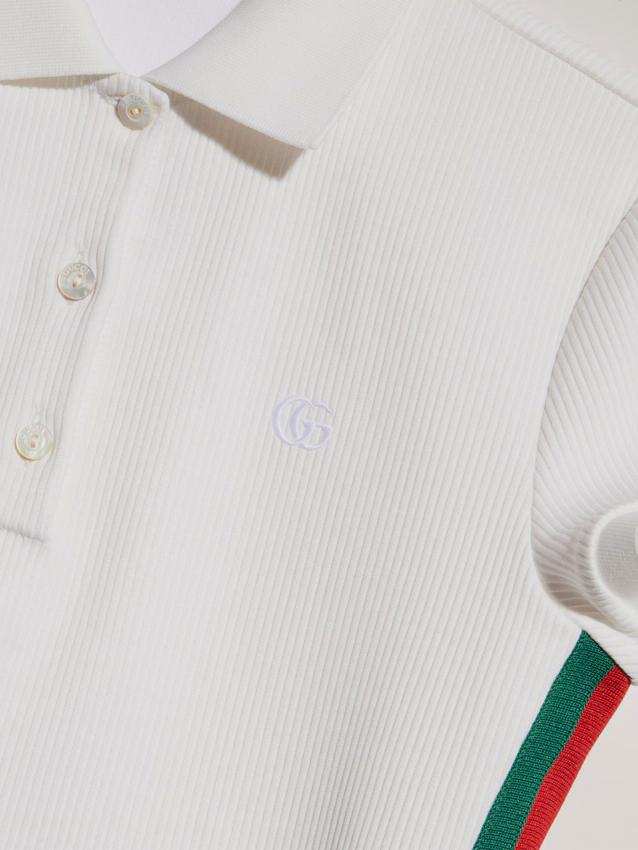 GUCCI - Polo a coste in jersey di cotone con Web