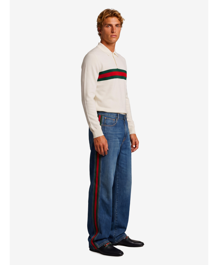 GUCCI - Pantalone in denim di cotone con inserto Web