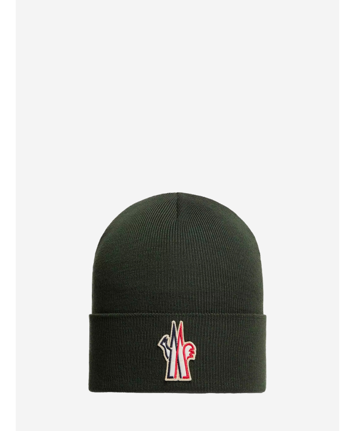 MONCLER GRENOBLE - Berretto in lana con logo verde scuro
