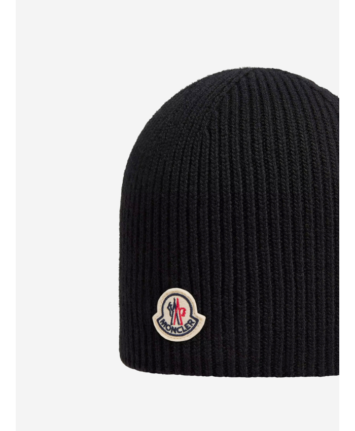 MONCLER - Berretto in lana logato nero