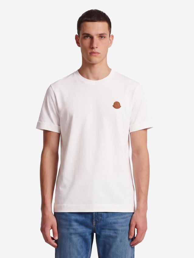 MONCLER - T-shirt in cotone con logo in pelle
