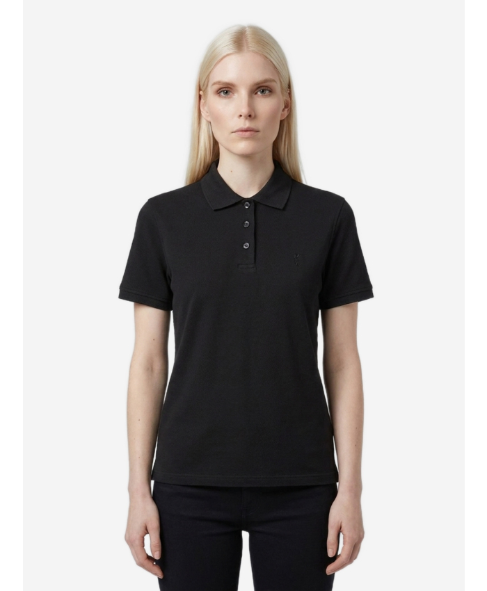 SAINT LAURENT - Polo corta Cassandre in piqué di cotone