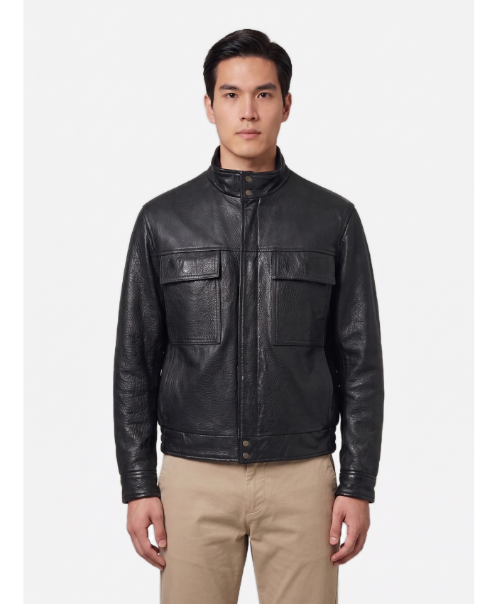 SALVATORE SANTORO - Black hammered leather bomber jacket