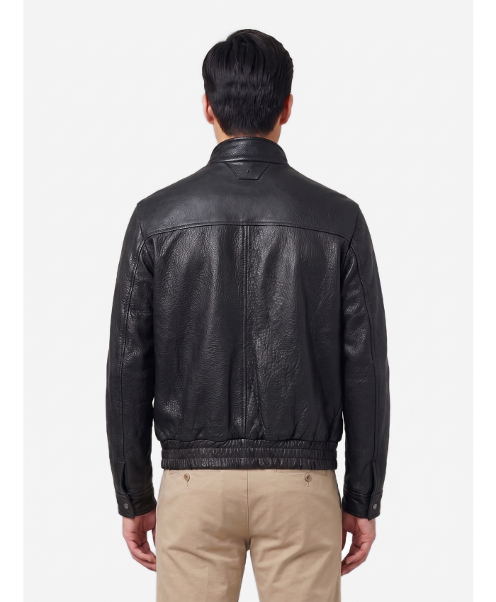 SALVATORE SANTORO - Black hammered leather bomber jacket