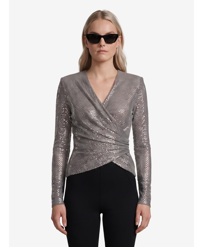 SELF PORTRAIT - Top in mesh con strass