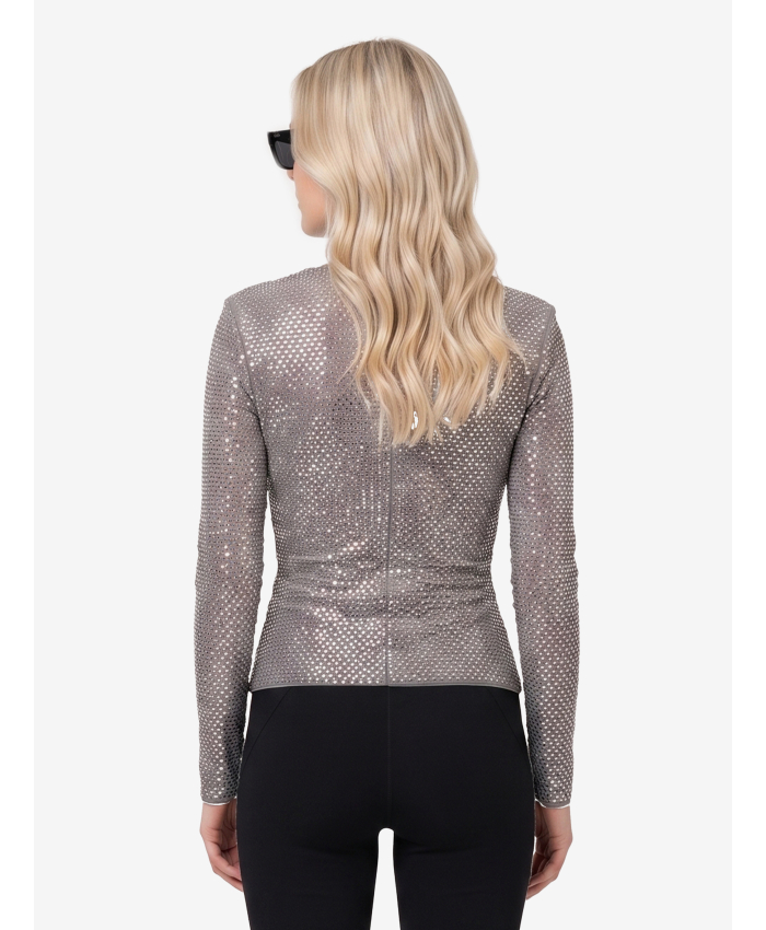SELF PORTRAIT - Top in mesh con strass