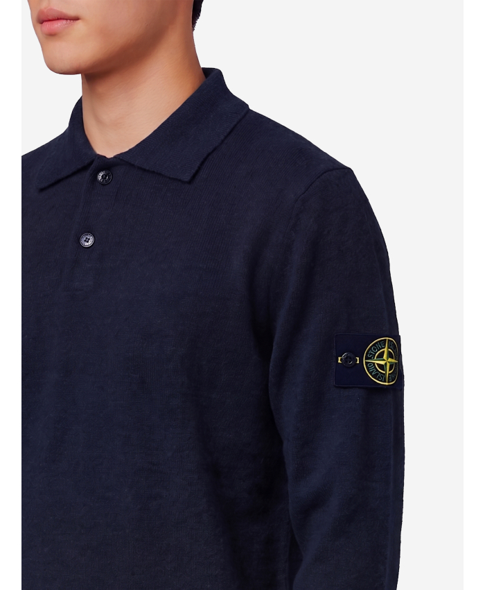 STONE ISLAND - Polo in lana vergine RWS blu navy