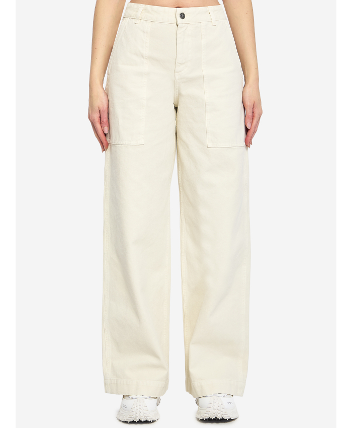 MONCLER - Pantaloni in cotone con logo in pelle